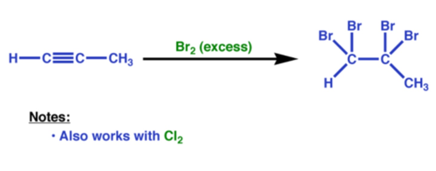 <p>carbocation formation? no</p><p>rearrangement? no</p><p>regiochem? no</p><p>stereochem? anti addition IF 1 eq. if not then no</p>