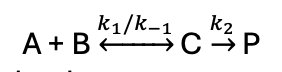 <p>if <span>k<sub>2</sub> &gt;&gt; k<sub>-1</sub> what happens?</span></p><p><span>what is the rate equation?</span></p>