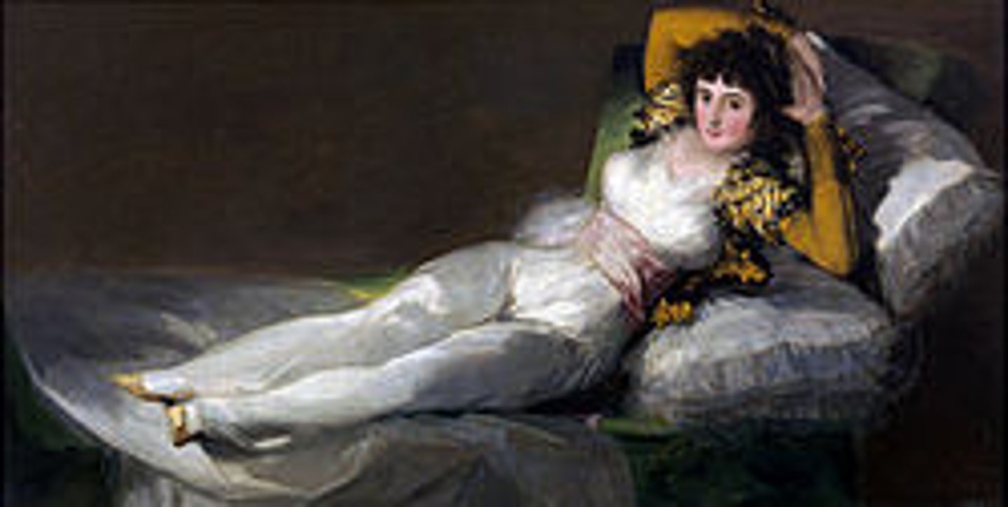 <p>Either his lover the 13th Duchess of Alba (Maria Cayetana de Silva) or Godoy's mistress Pepita Tudo</p>