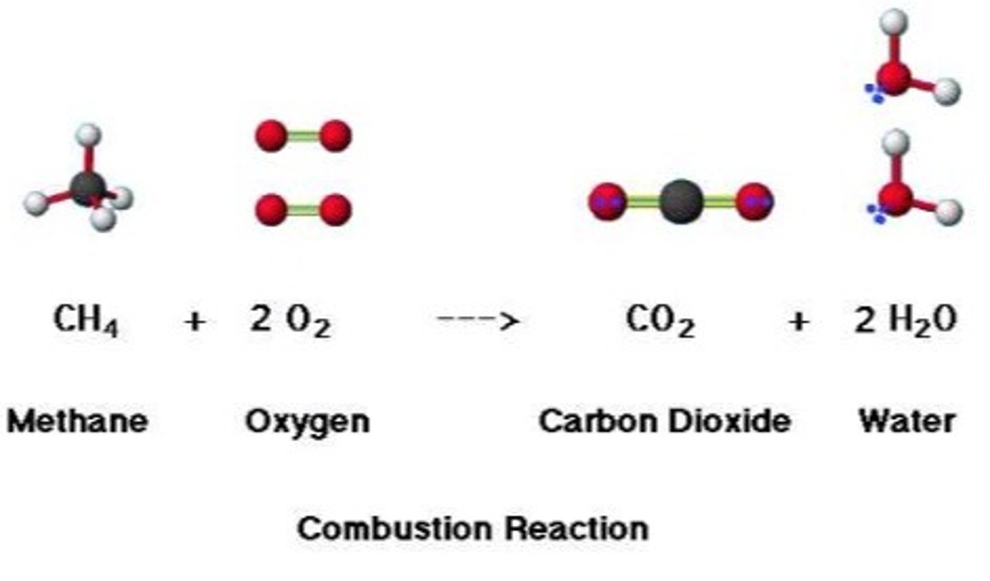 <p>hydrocarbon + oxygen --&gt; carbon dioxide + water</p>