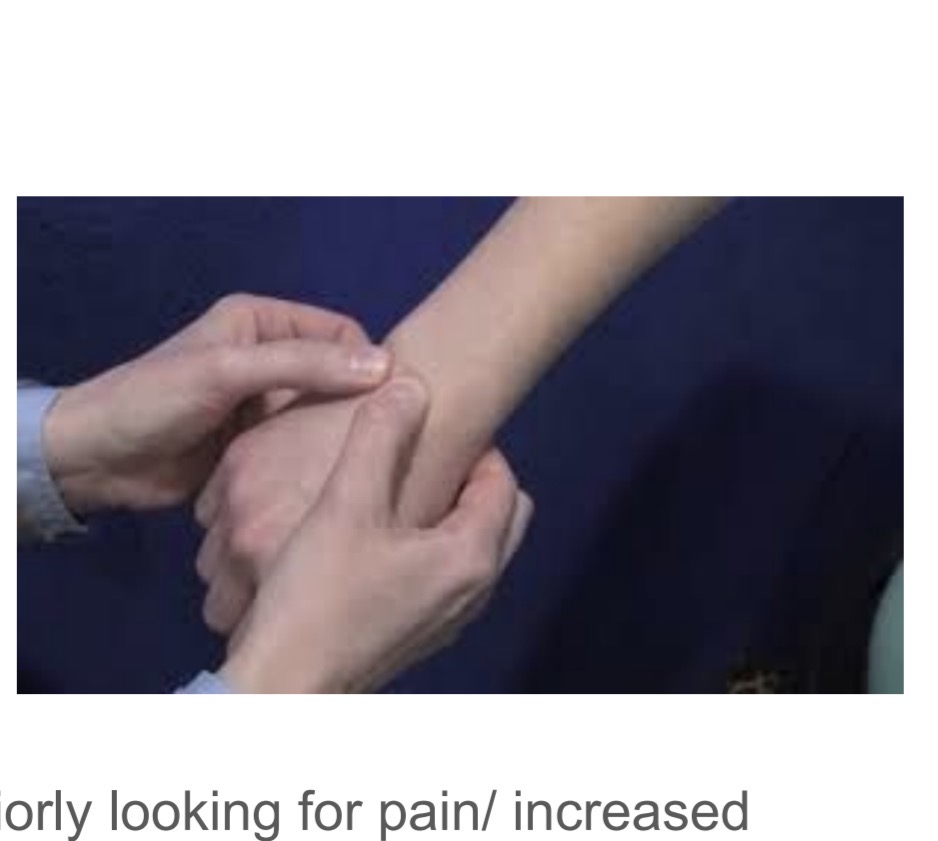 <p>Anterior/posterior pressure at wrist/ or all finger joints</p>