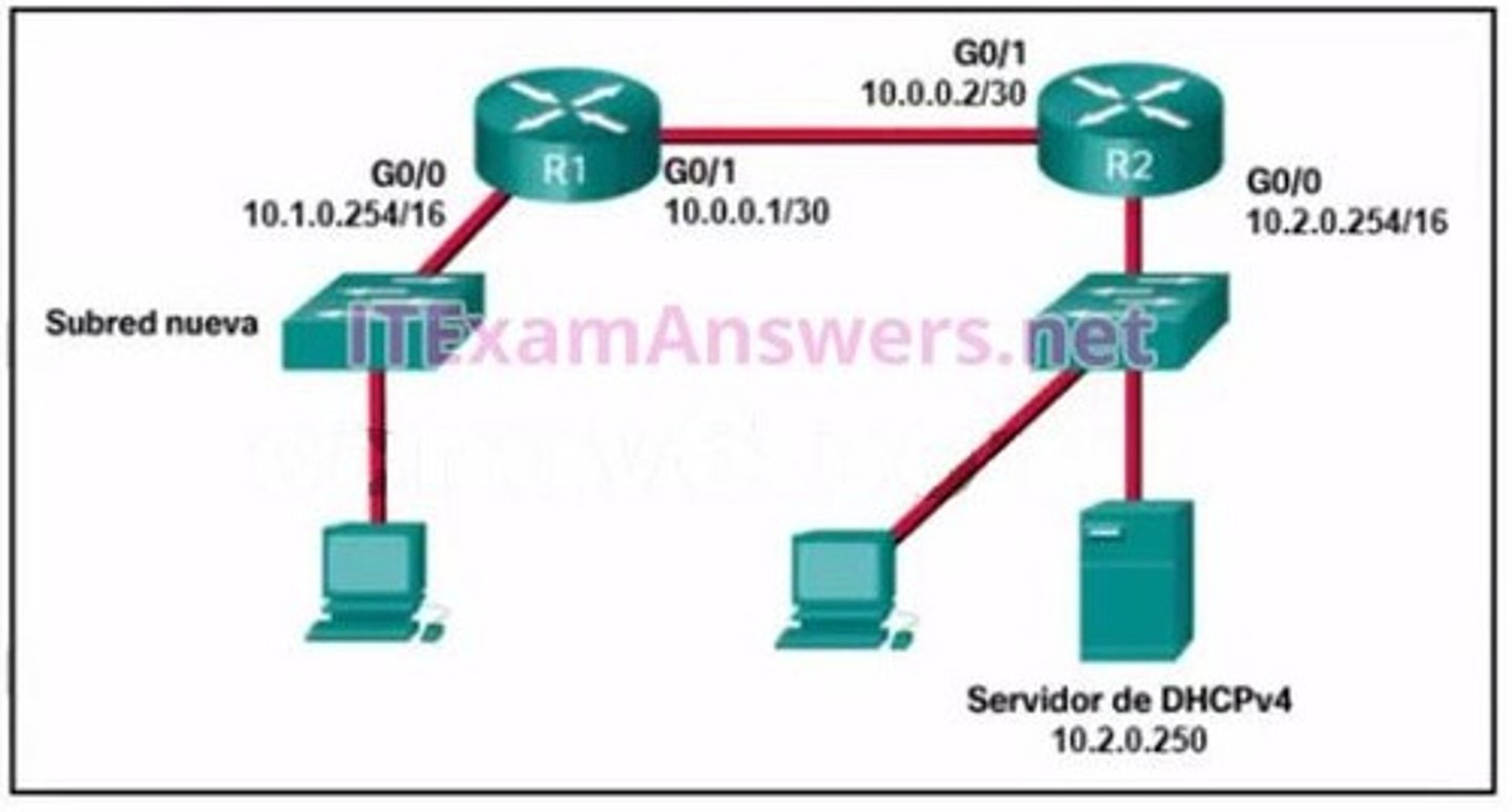 <p>R1(config-if)# ip helper-address 10.2.0.250<br>R1(config)# interface G0/0</p>