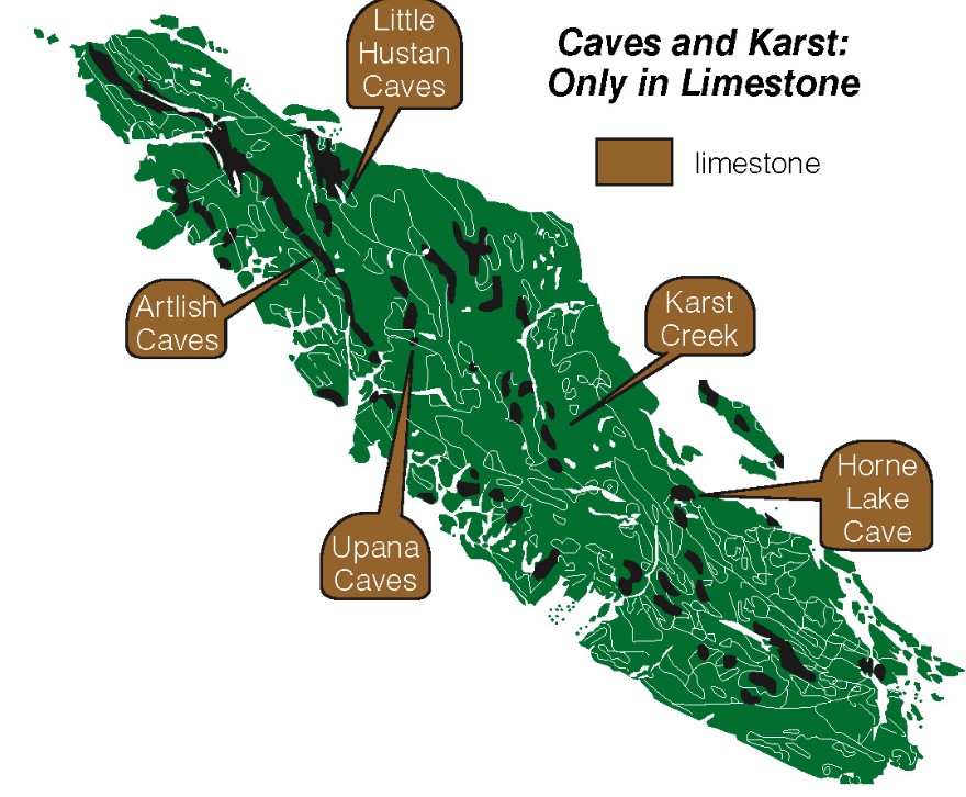 * limestone cavern in Kentucky, USA
  * Mammoth Cave National Park
* Eramosa Karst, Hamilton ON
* BC is conc in belt where limestone occurs near the surface
