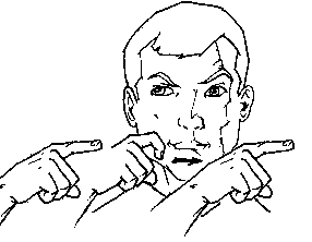 <p>repeat handshape from pointing to&nbsp;“x” 2 or 3 times when crossing the face</p>