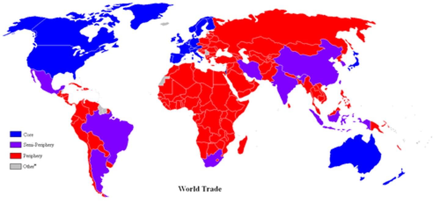 <p>1. The world economy has one market and a global division of labor.</p><p>2. Although the world has multiple states, almost everything takes place within the context of the world economy.</p><p>3. The world economy has a three-tier structure. (Peripheral, Semi-peripheral, Core).</p>