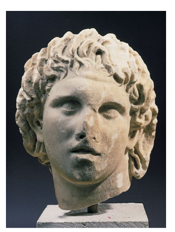 <p><u>Head of Alexander the Great. Fourth Century. 400 - 300 BCE.</u></p><ul><li><p>Sculpted by Lysippos</p><ul><li><p>Less frontal and stuff</p></li></ul></li><li><p>Tilt of the head</p><ul><li><p>Capture inner qualities of the person, not exactly like actualy face</p></li><li><p>For A.T.G, he was never satisfied - always thinking for what’s next</p></li></ul></li><li><p>Deep cut eyes</p></li><li><p><strong>Anastole</strong></p><ul><li><p>Small hair curl in the middle of forehead</p></li></ul></li><li><p>Physiognomics: connecting facial signs to personality, like analyzing animal faces to understand humans or depicting ideal features linked to cultural superiority</p><ul><li><p>Physical hair = metaphor</p></li><li><p>Longer 3-D hair > Lion’s mane > Courage</p></li><li><p>Tilt of the head > Thinking about future</p></li><li><p>Sharp eyes</p></li></ul></li><li><p>Appears in other media like coins</p></li><li><p>Copied in antiquity - shorthand</p><ul><li><p>Ex. Pomepei the great has an anastole > reference to A.T. G</p></li></ul></li></ul><p></p>
