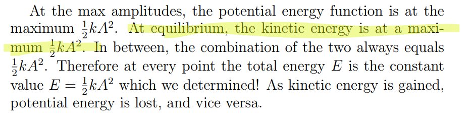 <p>The kinetic energy is at a maxikimum<br><br>1/</p>