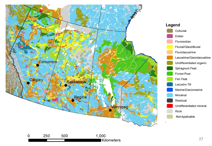 <p>Type of soil you get is largely determined by the parent material</p><p>older soil, thicker A horizon which has a lot of nutrients</p>