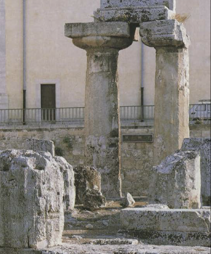<p>A vertical architectural support made up of a base, shaft, and capital that holds up a structure or entablature. Example: Temple of Apollo at Syracuse</p>
