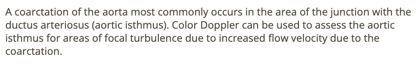 <p>c) place color doppler on the AO arch + proximal descending AO</p>