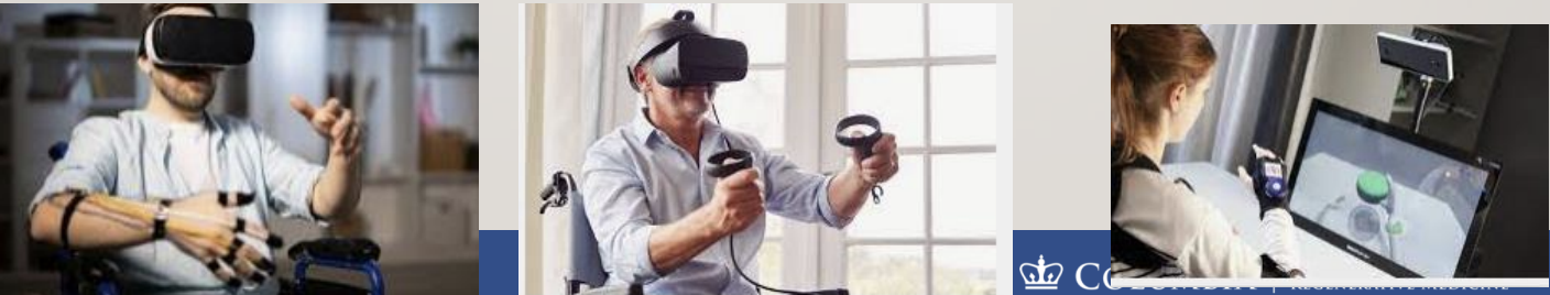 <ul><li><p>Virtual reality (VR): <strong><u>use of interactive simulations for patients to engage in environments that feel similar to the real environment</u></strong> and <strong><u>increase practice through games</u></strong></p></li><li><p>In VR, <strong><u>patients can interact with virtual environments and objects either through head-mounted devices or flat screens</u></strong></p></li><li><p><strong><u>Candidate:</u></strong></p><ul><li><p><strong><u>Require some movement,</u></strong></p></li><li><p><strong><u>Can cause virtual sickness,</u></strong></p></li><li><p><strong><u>No severe tone</u></strong></p></li></ul></li></ul><p></p>
