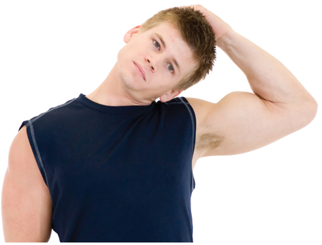 grasp the top of the head with one hand and laterally flex toward the same shoulder

do not allow the chin to jut forward or shoulders to shrug during this stretch