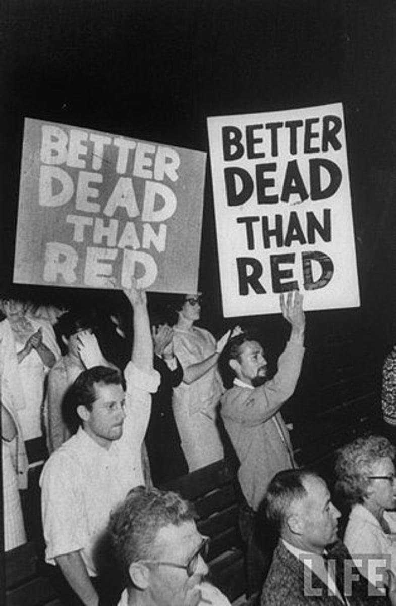 <p>A period of general fear of communists in the U.S.; took place after World War II when US locked in ideological battle with USSR; led by Sen. Joseph McCarthy</p>