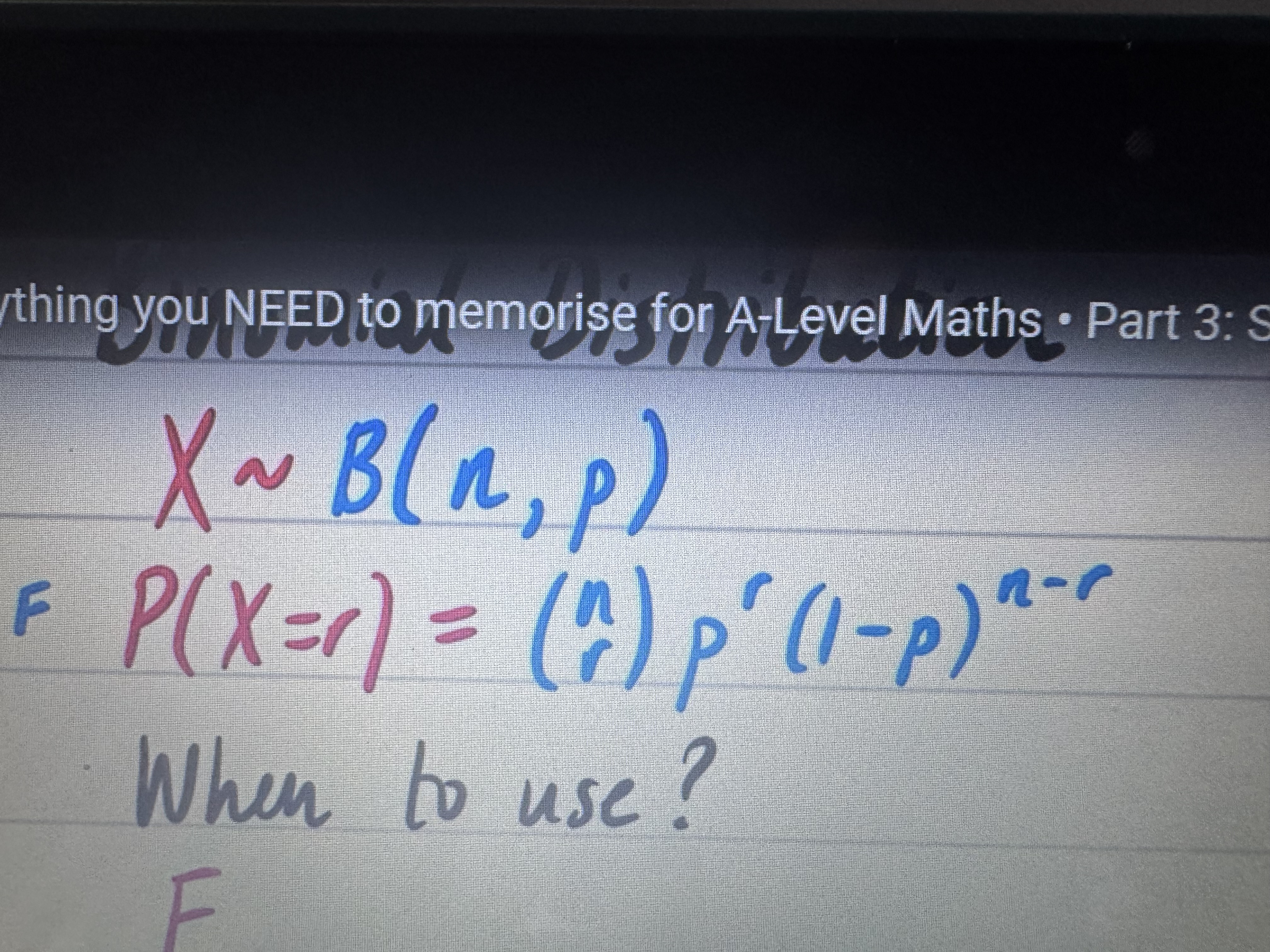 <p>(n<strong>C</strong>r)(p^r)(1-p)^(n-r)</p>