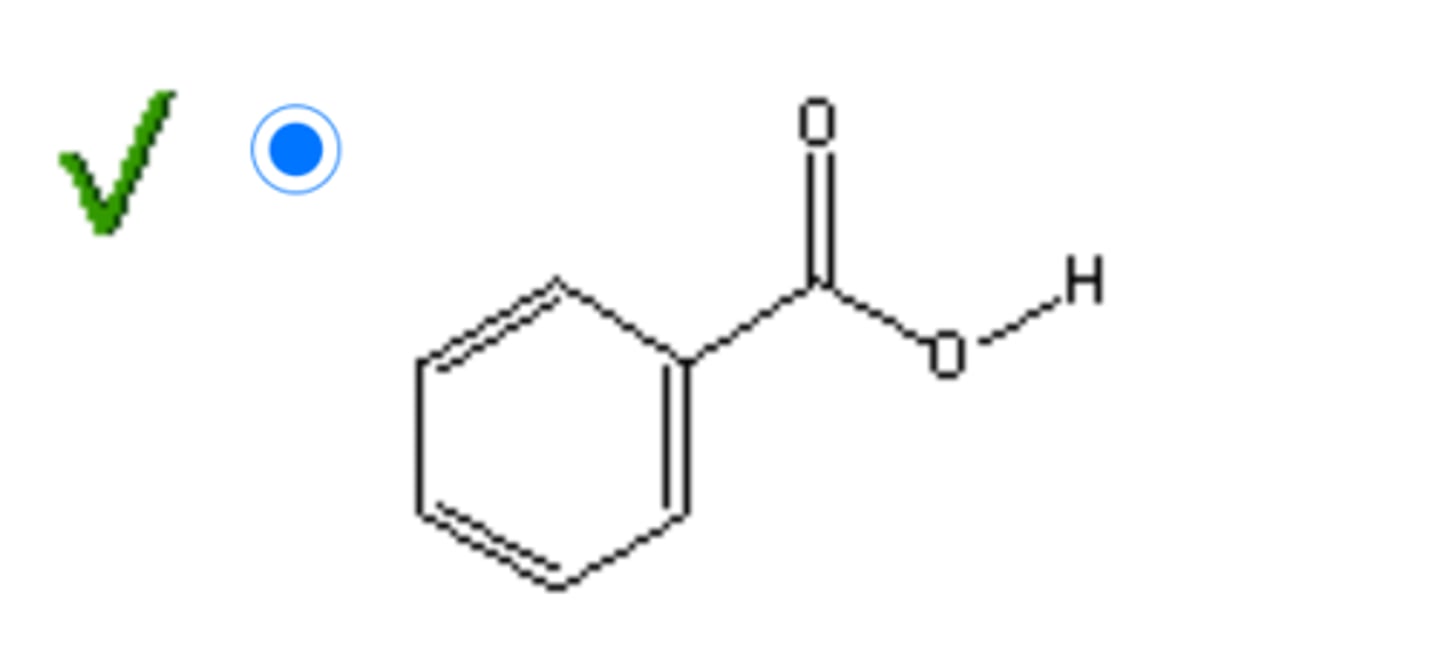 <p>mixture of benzoic acid and naphthalene was dissolved in tert-butyl methyl ether and the resulting solution was extracted with aqueous sodium bicarbonate. The lower layer was separated and to it was added concentrated hydrochloric acid, upon which a white precipitate formed. What was the structure of the precipitate?</p>