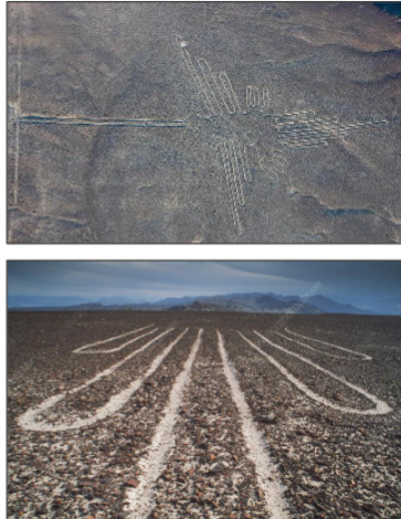 <p><span>Large-scale patterns&nbsp;created on the desert floor in&nbsp;southern Peru.&nbsp;</span><br><span>• The Nazca Lines (geoglyphs) include&nbsp;depictions of humans and animals and&nbsp;many straight lines that stretch&nbsp;for&nbsp;miles.&nbsp;</span><br><span>• To create the lines, people cleared&nbsp;rocks, leaving the lighter-colored&nbsp;surface exposed.</span><span style="color: windowtext">&nbsp;</span></p>