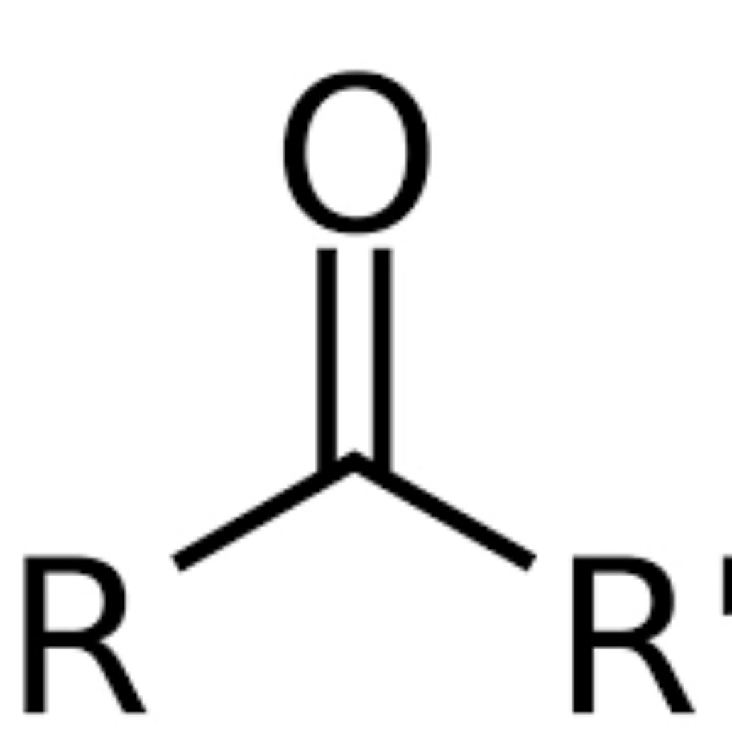 <p>Carbonyl group- 2 R groups</p><p>carbon double bonded to O and bonded to 2 R groups</p><p>RCOR</p>