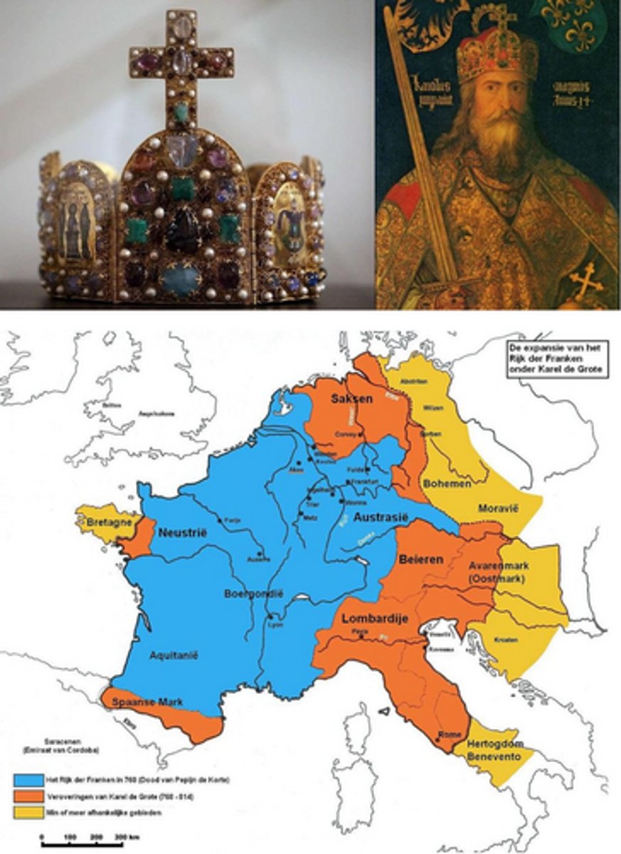 <p>742-814 : Karolingische keizer en drijvende kracht achter de Karolingische vernieuwing (Renovatio Imperii): Paltskapel in Aken en&nbsp; ontwikkeling van ideale kloosterplannen zoals Sankt Gallen.</p>