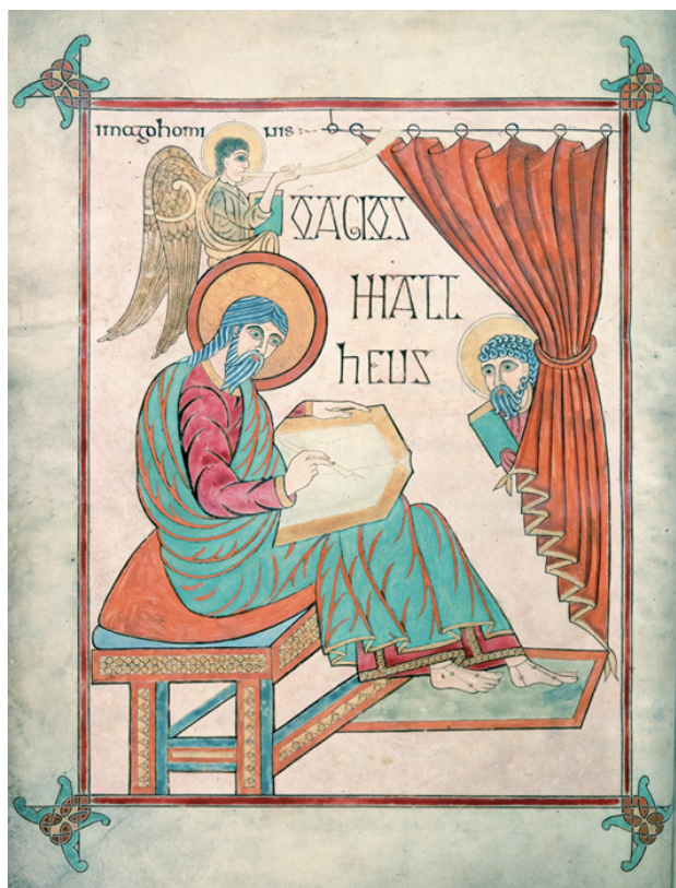 <p><span>Which of the following statements about Matthew from the Linsifarne Gospels is&nbsp;</span><strong>not true</strong><span>?</span></p><ul><li><p><span>It borrows the conventions of jewel colors and a love for pattern from Anglo-Saxon metalwork.</span></p></li><li><p><span>It borrows the iconographic conventions of the author portrait from Roman art.</span></p></li><li><p><span>It includes rounded forms that give a sense of mass to the figures.</span></p></li><li><p><span>Matthew is surrounded by divine inspiration in the form of his symbol, the angel.</span></p></li></ul><p></p>