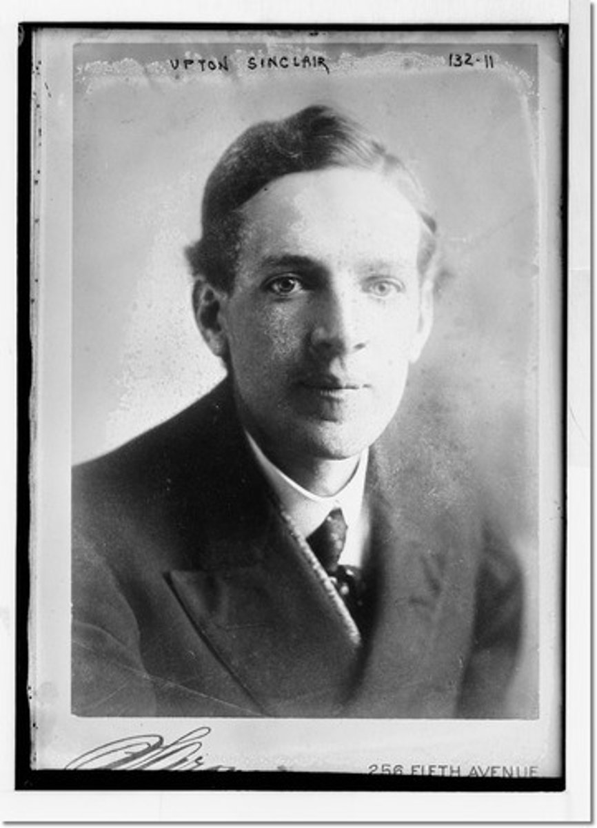 <p>muckraker who shocked the nation when he published The Jungle, a novel that revealed gruesome details about the meat packing industry in Chicago. The book was fiction but based on the things Sinclair had seen.</p>