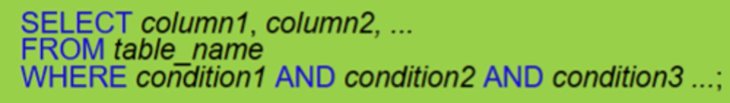 <p>used with the WHERE clause</p><p>displays a record if all the conditions separated by AND are True</p>