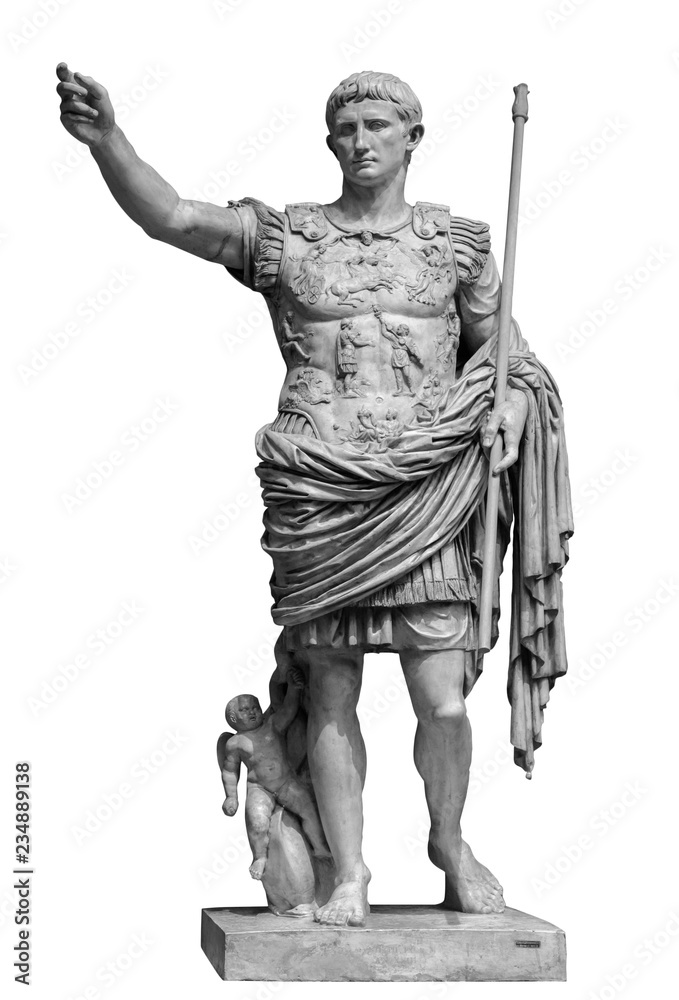 <ul><li><p>Contropossto pose</p></li><li><p>Was painted - they were awful at painting them</p></li><li><p>He is Julius Caesar’s nephew, and became emperor when Caesar was assassinated. </p></li><li><p>Actively giving some sort of order with how his hand is raised</p></li><li><p>Baby is cupid (Eros), riding a dolphin </p></li><li><p>6ft 8 in</p></li><li><p>Bare foot because of his divinity </p></li></ul><p></p>