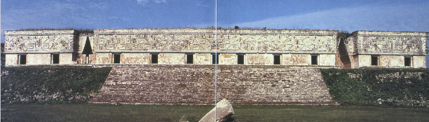 <p>Very wide. 11 doorways. Center, left, and right continuously emphasized. Complex masonry mosaic (small boxes create a pattern of a medium box, which creates the pattern of a large box)</p>