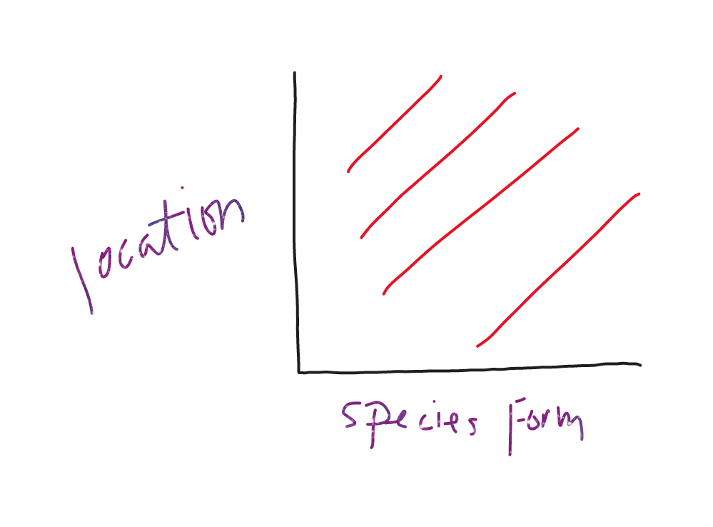 <p>species change as they spread from their original location</p>