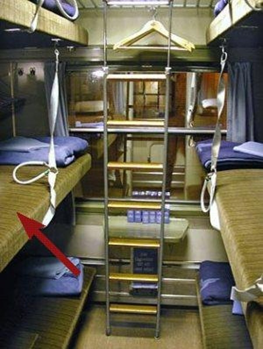 <p>a bed in a cabin with other people</p>