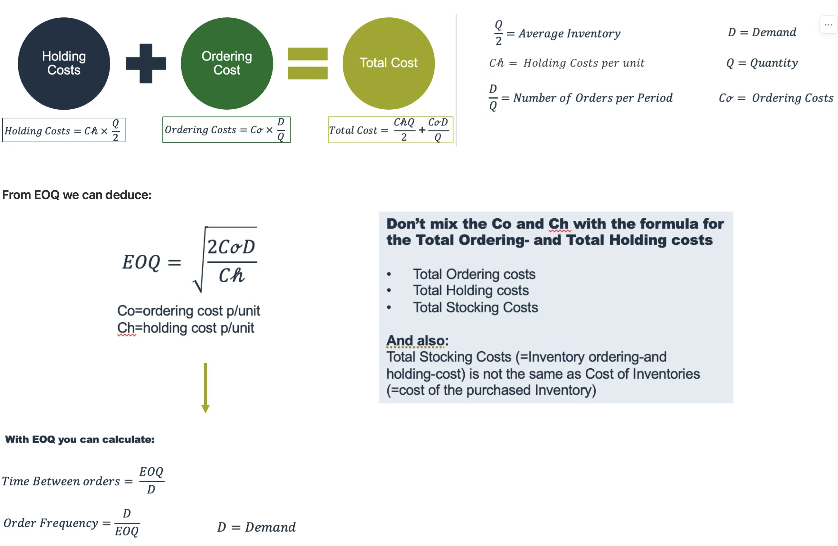 <p>EOQ (economic order quantity)</p><p>→ to find the <strong>perfect order size</strong> that minimizes your total costs.</p>