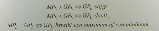 <p>een gemiddelde grootheid kan slechts stijgen (dalen) als de marginale grootheid groter (kleiner) is dan het gemiddelde</p>