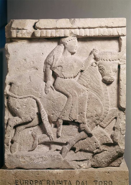 <p>Selinunte, Temple Y: Europa and the Bull Metope, Greek, c. 575 BCE</p>