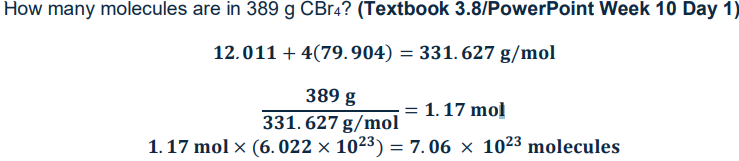 <p>Given mass of compound/molar mass of compound x Avragados number (6.022 × 10<sup>23)</sup></p>