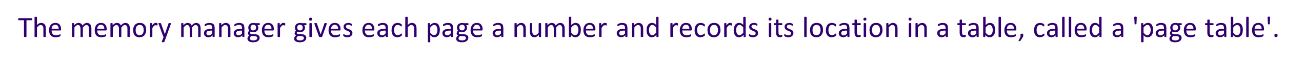 * Designed to handle virtual memory
* The memory is partitioned into pages
* A page is a **fixed-sized physical** division of memory. 
* Each page resides next to each other (contiguous).
* The memory manager gives each page a number and records its location in a table, called a 'page table'.