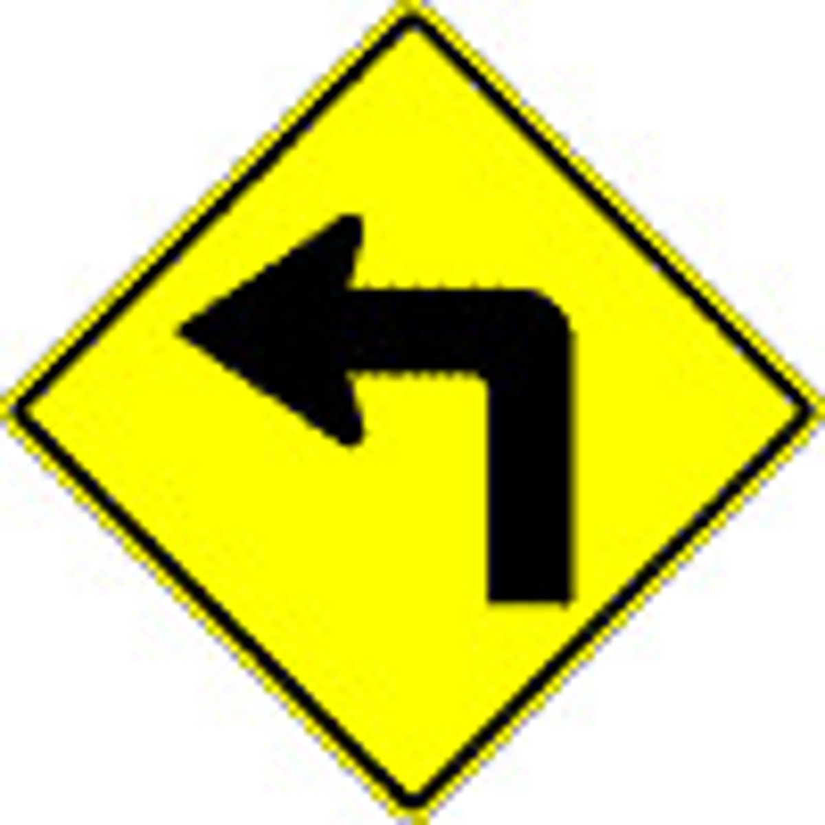 <p>The road will make a sharp turn to the left. Slow your speed, keep to the left and do not pass other vehicles.</p>