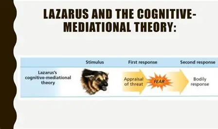 <p>arousal—> appraisal——→ fear, heart pounding, sweating</p>