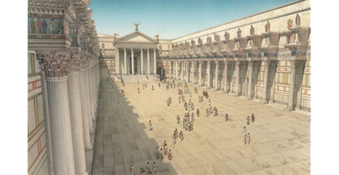 <p>placed between Augustus' and Vespasian's Forums, known also as forum of Nerva because Domitian died before he could finish it</p>