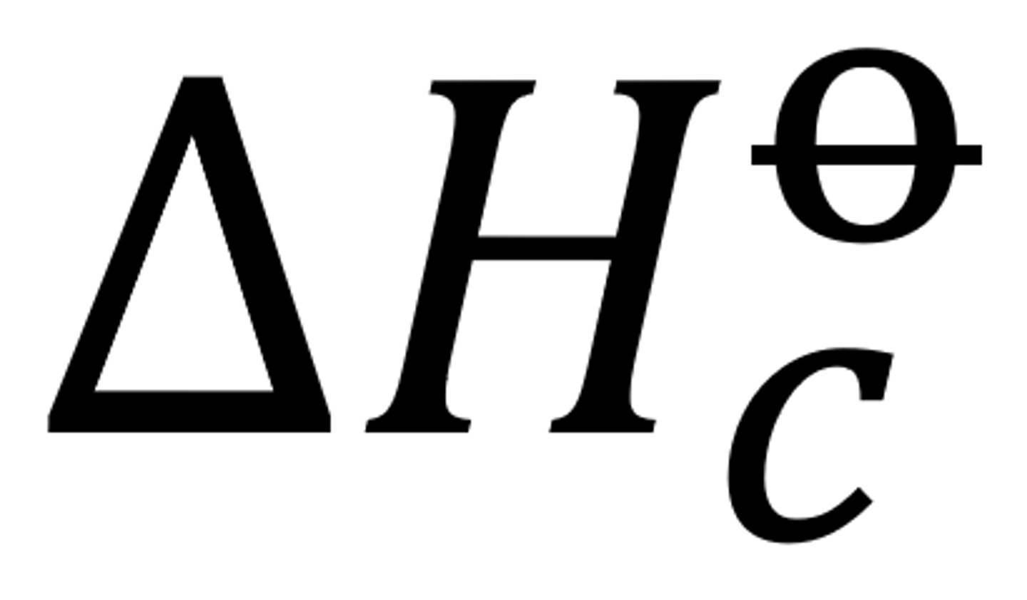 <p>The enthalpy change when 1 mole of a substance is combusted completely in excess oxygen with all reactants and products in their standard states under standard conditions</p><p>this is exo</p>