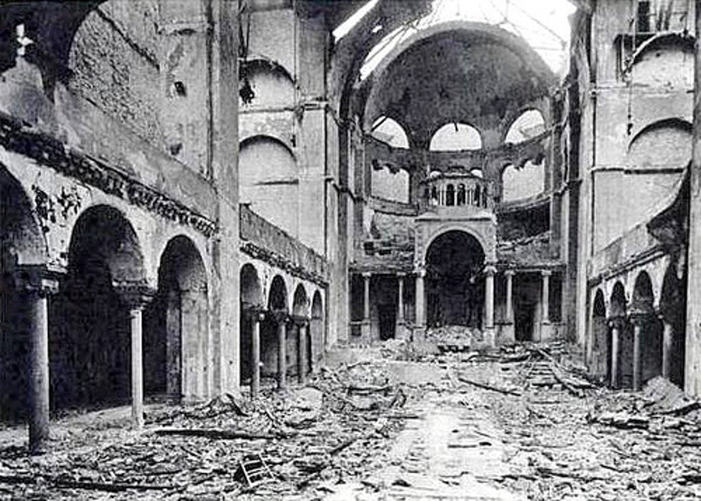 <p>(Night of the Broken Glass) November 9, 1938, when mobs throughout Germany destroyed Jewish property and terrorized Jews.</p>