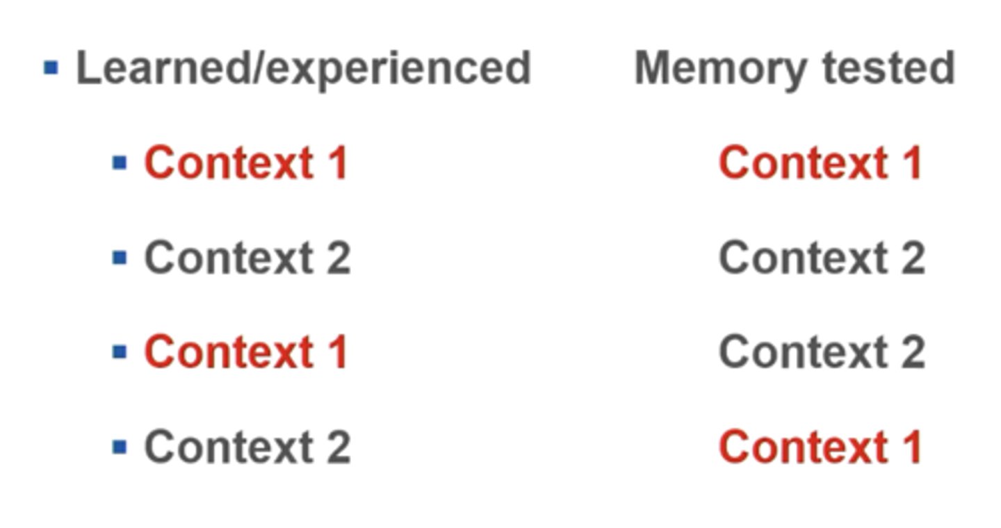 <p>Cross-over design to show that the context has an effect on the retrieval of memories. </p>
