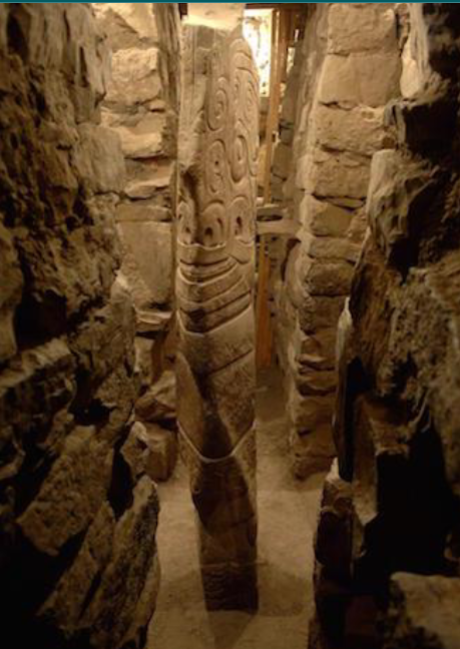 <p><span>An engraved&nbsp;monolith at the core of&nbsp;</span><em>Chavín de Huántar</em><span> (see image)</span><span style="color: windowtext">&nbsp;</span></p>