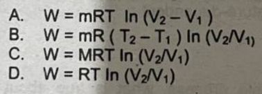 <p>What is the equation for the work done by a constant temperature system?</p>
