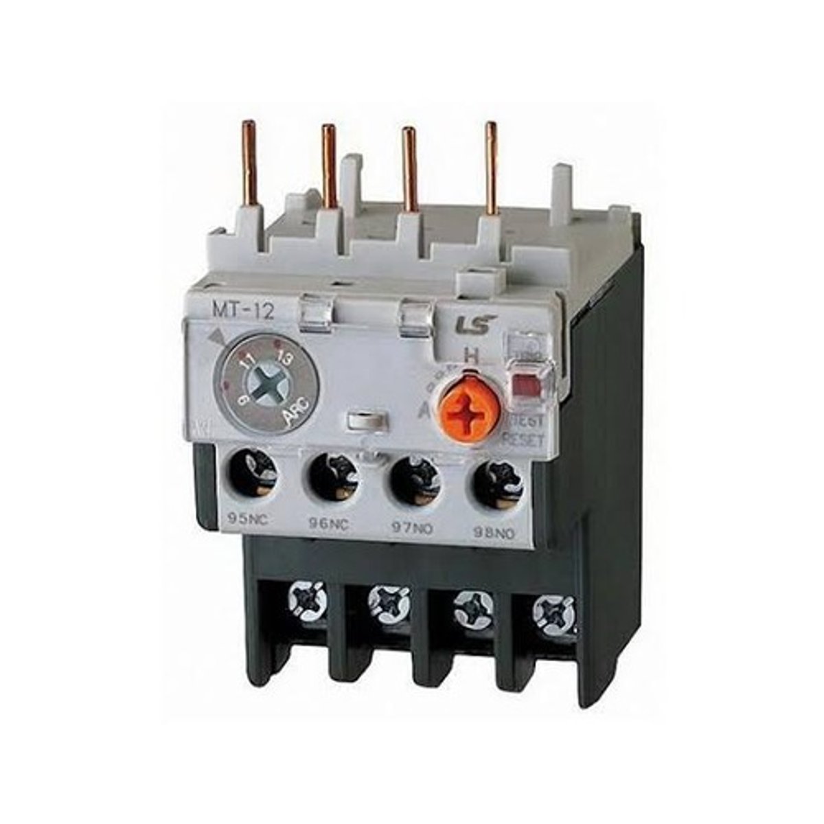 <p>The figure shows an electromechanical device that protects motors from overheating. It helps to control the electrical current that goes to the motor to prevent it from overheating. If the motor pulls too much electricity for an extended period of time, it will flip and cut the power.</p><p>a. Ballast</p><p>b. Switch</p><p>c. Thermal Overload Relay</p><p>d. Circuit Breaker</p>