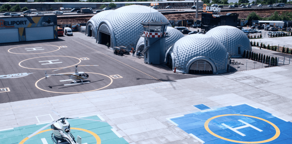 <ul><li><p>“an airport for helicopter”</p></li><li><p>Has facilities like multiple helipads, fueling and hangars</p></li></ul><p></p>