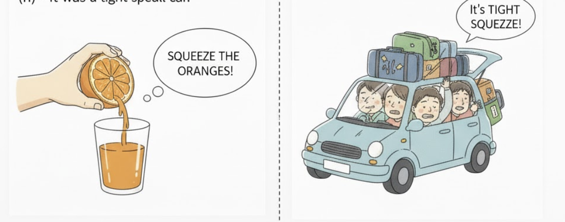 <p>(v) -</p><ol><li><p><strong>(bóp, vắt, nặn, siết)</strong></p></li><li><p><strong>(chen vào, len lỏi)</strong></p></li></ol><p>(n) -</p><ul><li><p><strong>(cú bóp; sự chen lấn; tình trạng khó khăn)</strong></p></li></ul><p>Dạng liên quan:</p><ul><li><p><strong>Squeeze in </strong>(Chen vào lịch trình).</p></li><li><p><strong>Squeeze out</strong> (Vắt kiệt/loại bỏ)</p></li><li><p><strong>Squeezer</strong> (n): Cái vắt cam.</p></li><li><p><strong>Tight squeeze</strong> (n): Một sự chen chúc chật chội.</p></li></ul><p></p>