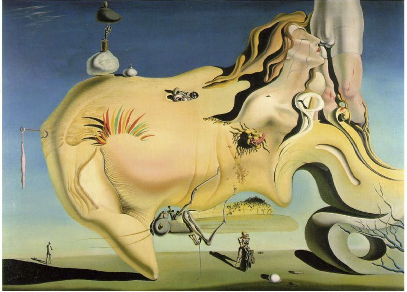 <ul><li><p><span><strong>Key Features</strong>:<br><br></span></p><ul><li><p><span>A highly symbolic and bizarre self-portrait that combines elements of sexuality, paranoia, and the unconscious mind.<br><br></span></p></li><li><p><span>Dalí’s signature melting forms and distorted imagery reflect the irrational nature of human desire.<br><br></span></p></li><li><p><span>The painting features a distorted face and a phallic figure, representing both eroticism and fear.<br><br></span></p></li></ul></li><li><p><span><strong>Memorable Fact</strong>: Dalí’s exploration of the subconscious mind and the erotic, as well as his technical mastery, make this one of his iconic works.<br><br></span></p></li></ul><p></p>