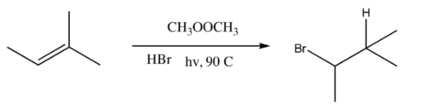 <p>alkene + CH3OOCH3 + HBr + hv, 90 C (product)</p>