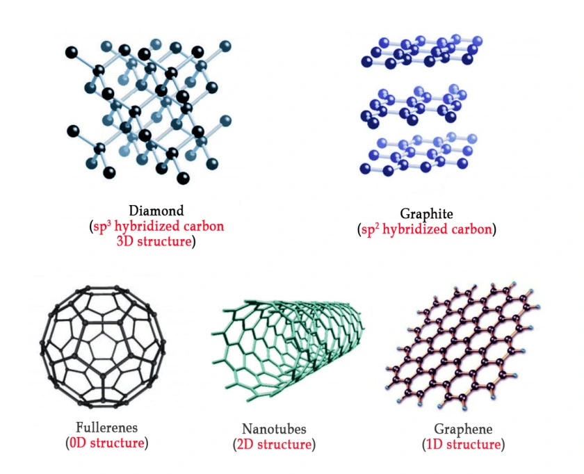<p>hollow carbon structures shaped like empty tubes or balls</p>