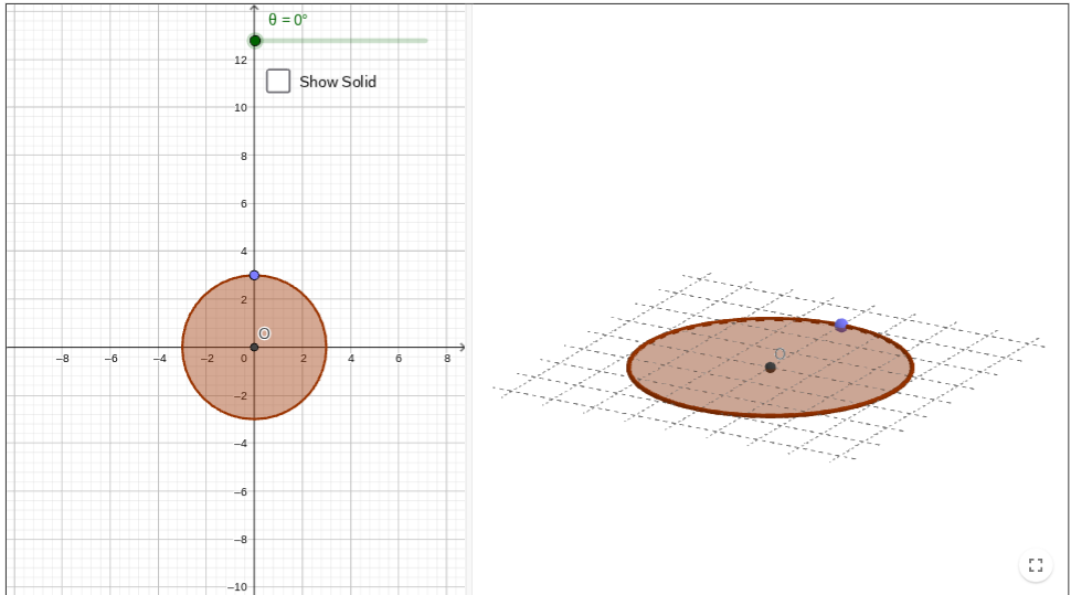 <p>at 3d shape will form after rotating the circle continuously around one of its vertical sides (out of the flat plane).</p><p>What is its radius and diameter?</p>