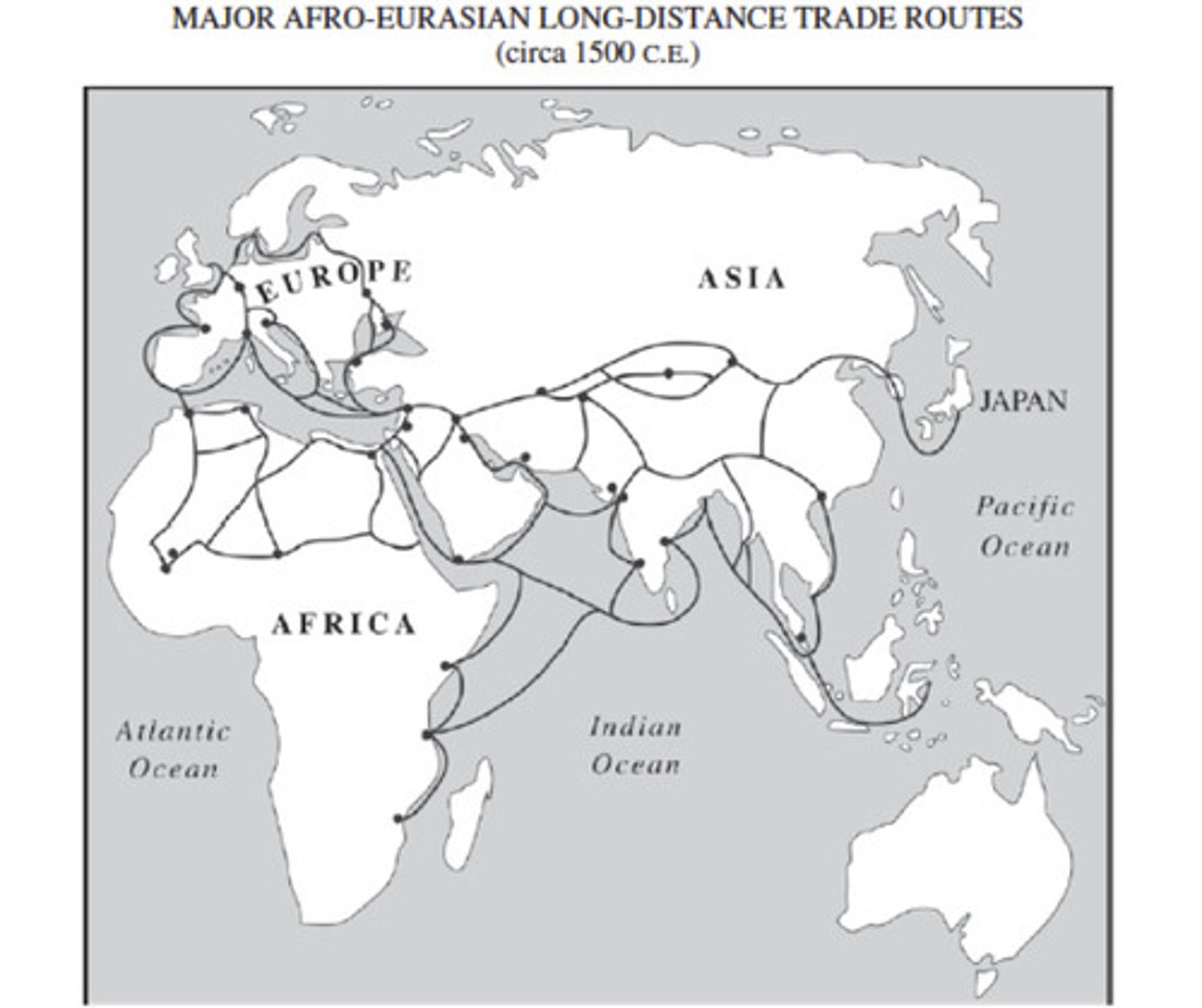 <p>(B) The Ottoman Empire was located at the intersections of major trading routes.</p>